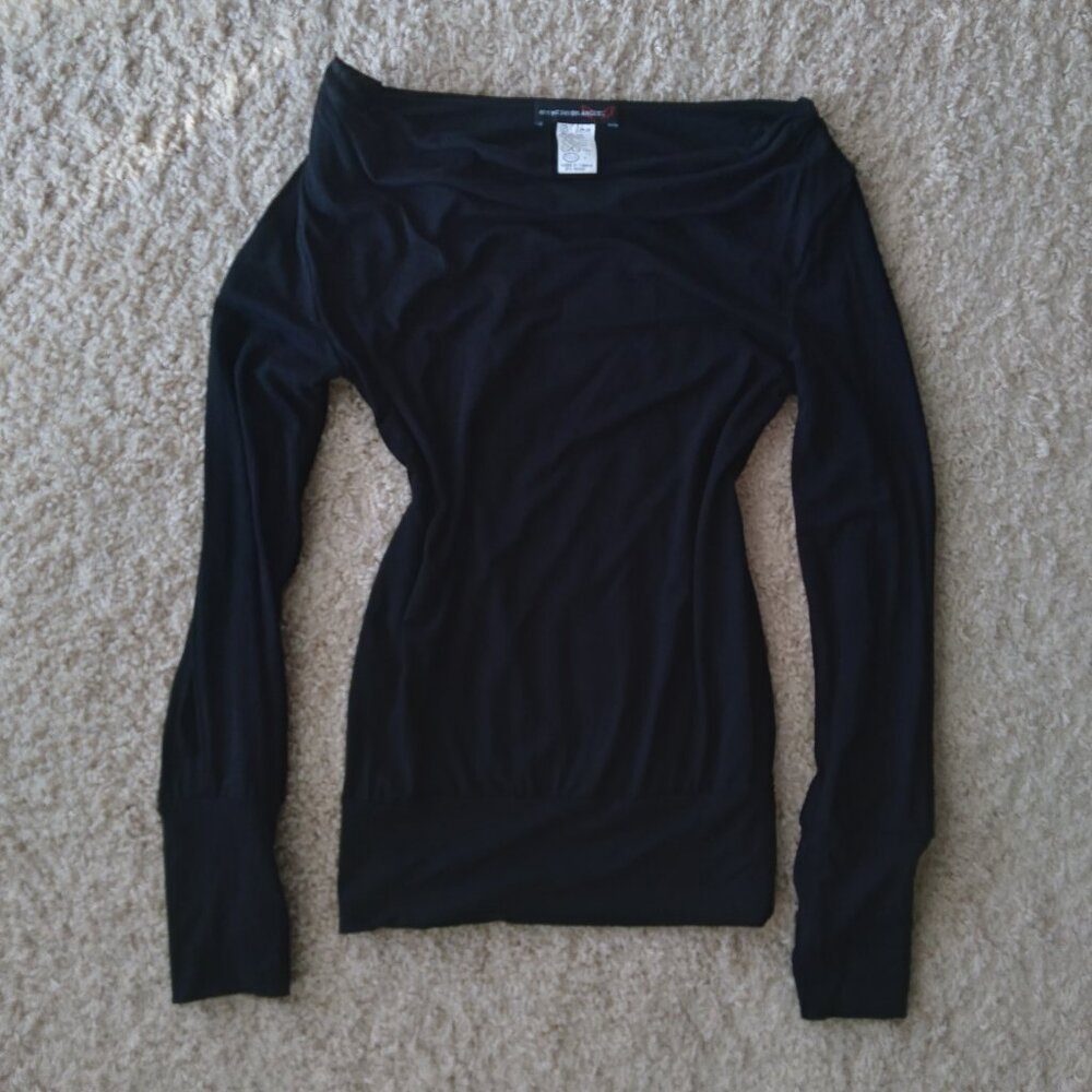 Vintage on n'est pas des ANGES! Black Cowl Neck Split Sleeve Top Size 4 Small